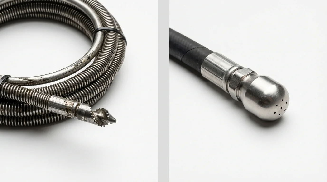 Drain snake cable and hydro jetting nozzle used for drain cleaning in Rio Hondo, TX