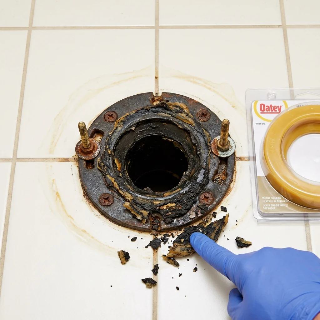 Failed wax ring showing water seepage at the base of a toilet in a Rio Hondo, TX home