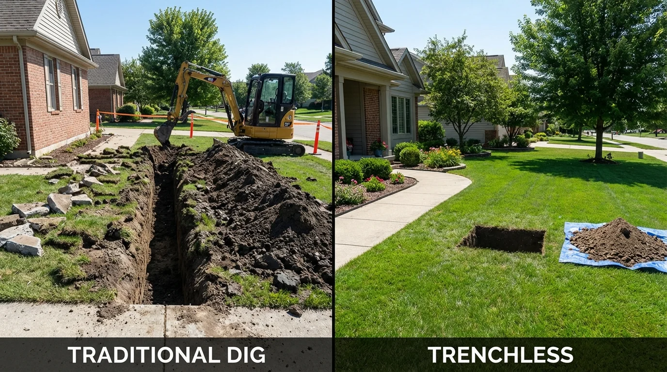 Trenchless sewer repair with minimal yard damage versus traditional excavation in Rio Hondo, TX